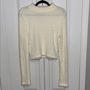 Anthropologie Ivory Plush Knit Pullover
